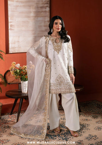 Neeshay Stitched Raw Silk Collection - 2025 RS-02 WHITE Neeshay Stitched Raw Silk Collection - 2025 RS-02 WHITE