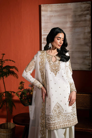 Neeshay Stitched Raw Silk Collection - 2025 RS-02 WHITE Neeshay Stitched Raw Silk Collection - 2025 RS-02 WHITE