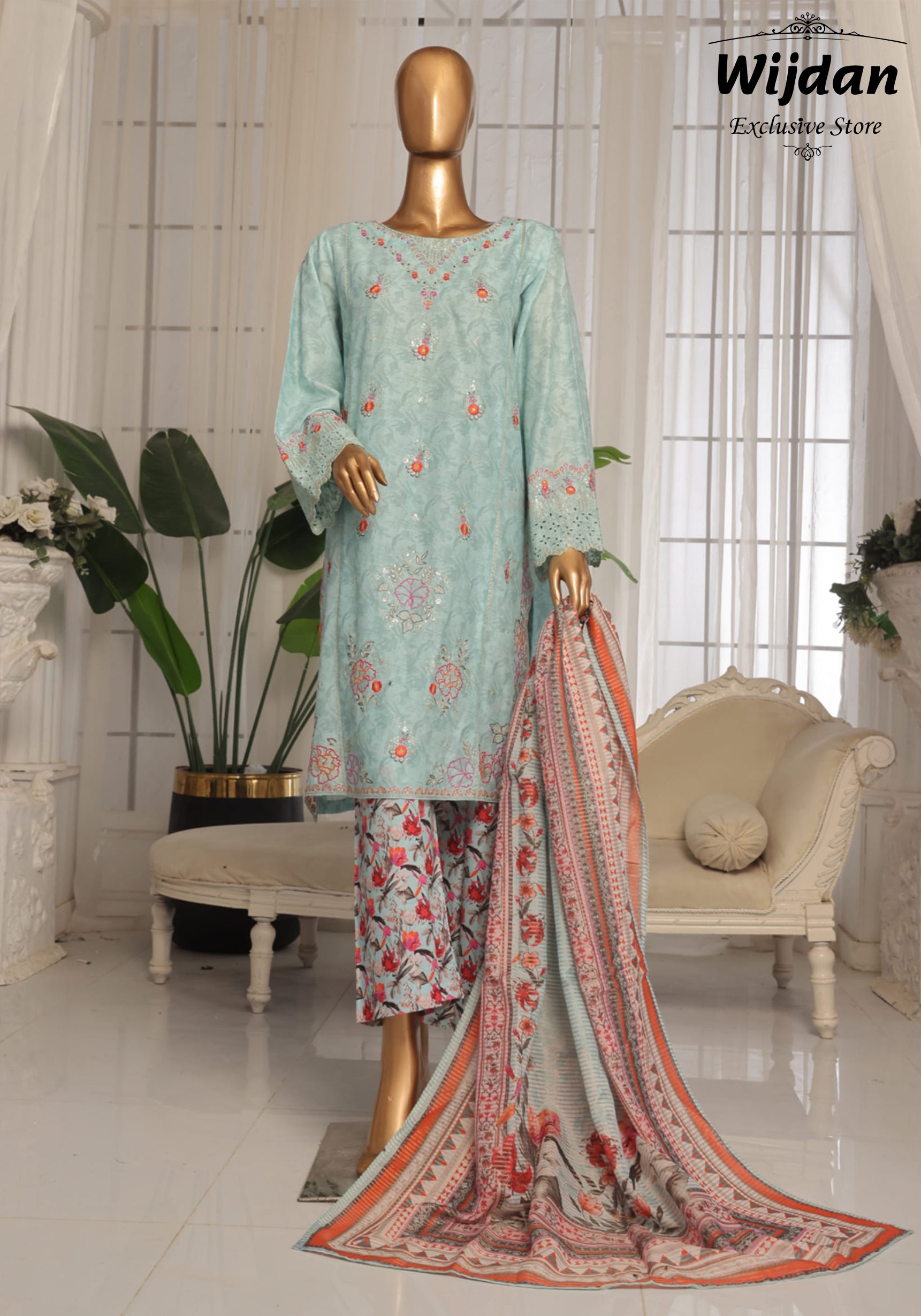 Bin Saeed Eid ki Khushiyan Luxury Self & Stripe 3pc Collection'25 Vol-01 D-10