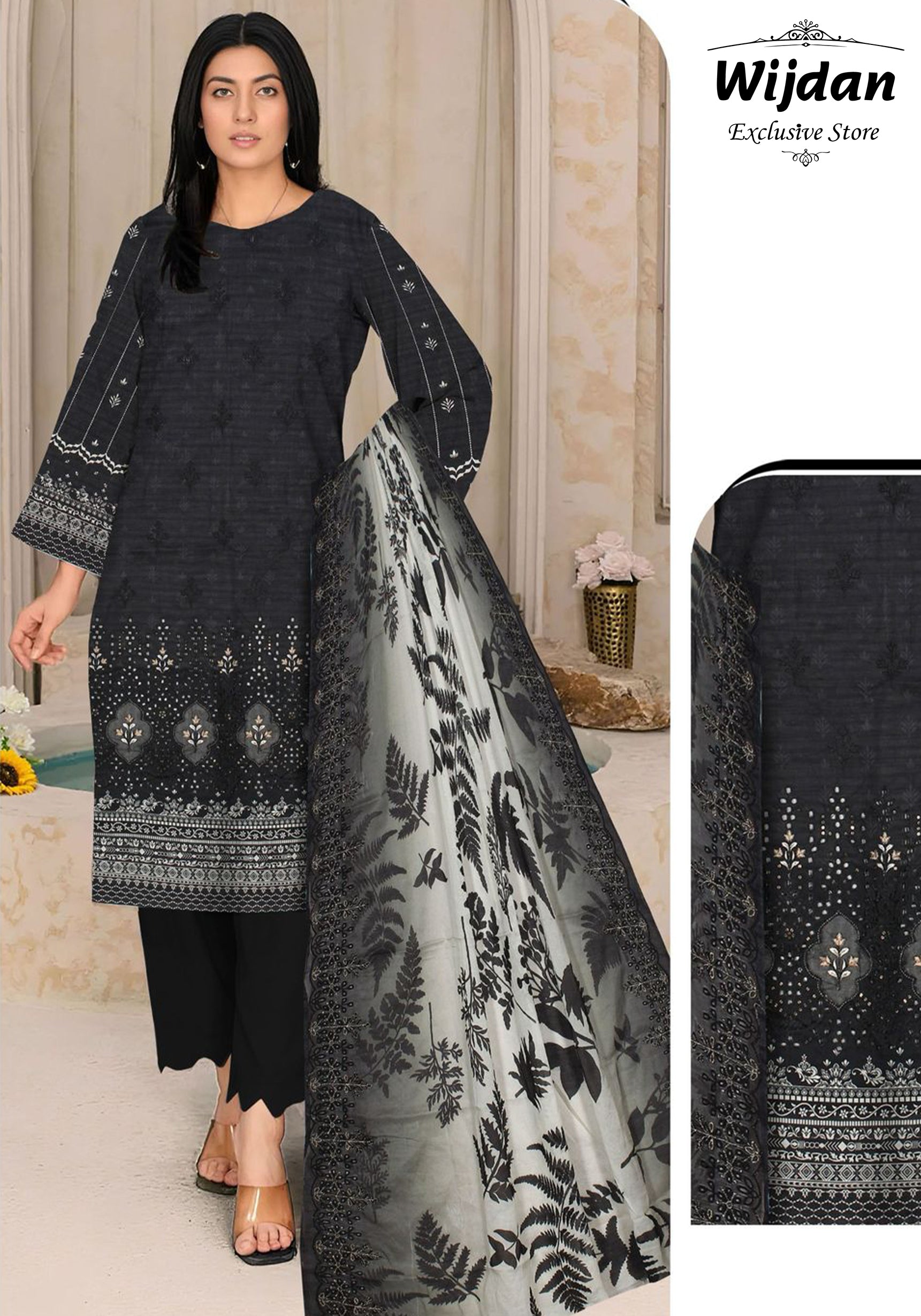 Wijdan Digital Print Embroidered Voil Dupatta Collection D-10