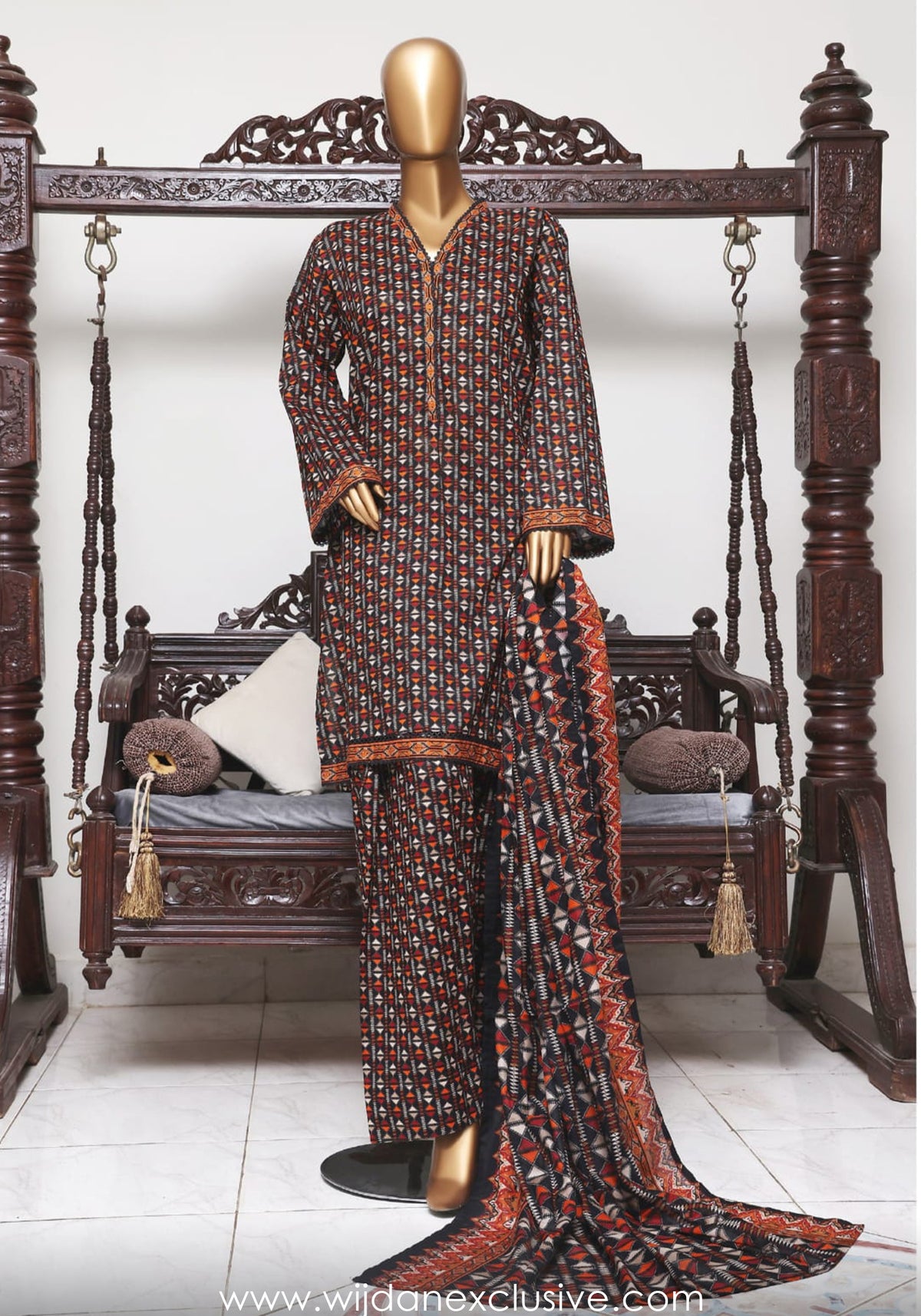 Bin Saeed Exclusive Printed Farshi Shalwar 3pc Coll'25 Vol-04 D-10