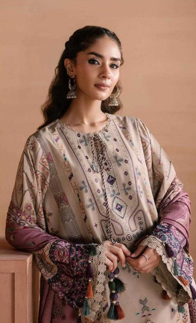 One Nation by Florent | Unstitched Printed & Embroidered Viscose Collection'26 (KHAAKI)