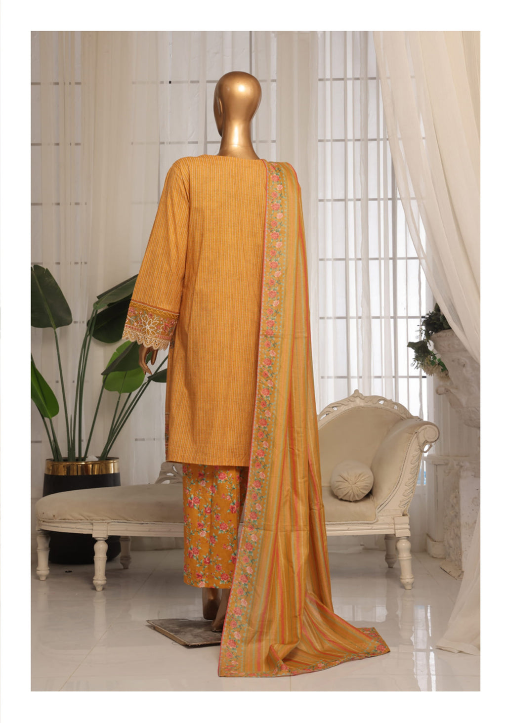 Bin Saeed Eid ki Khushiyan Luxury Self & Stripe 3pc Collection'25 Vol-01 D-11