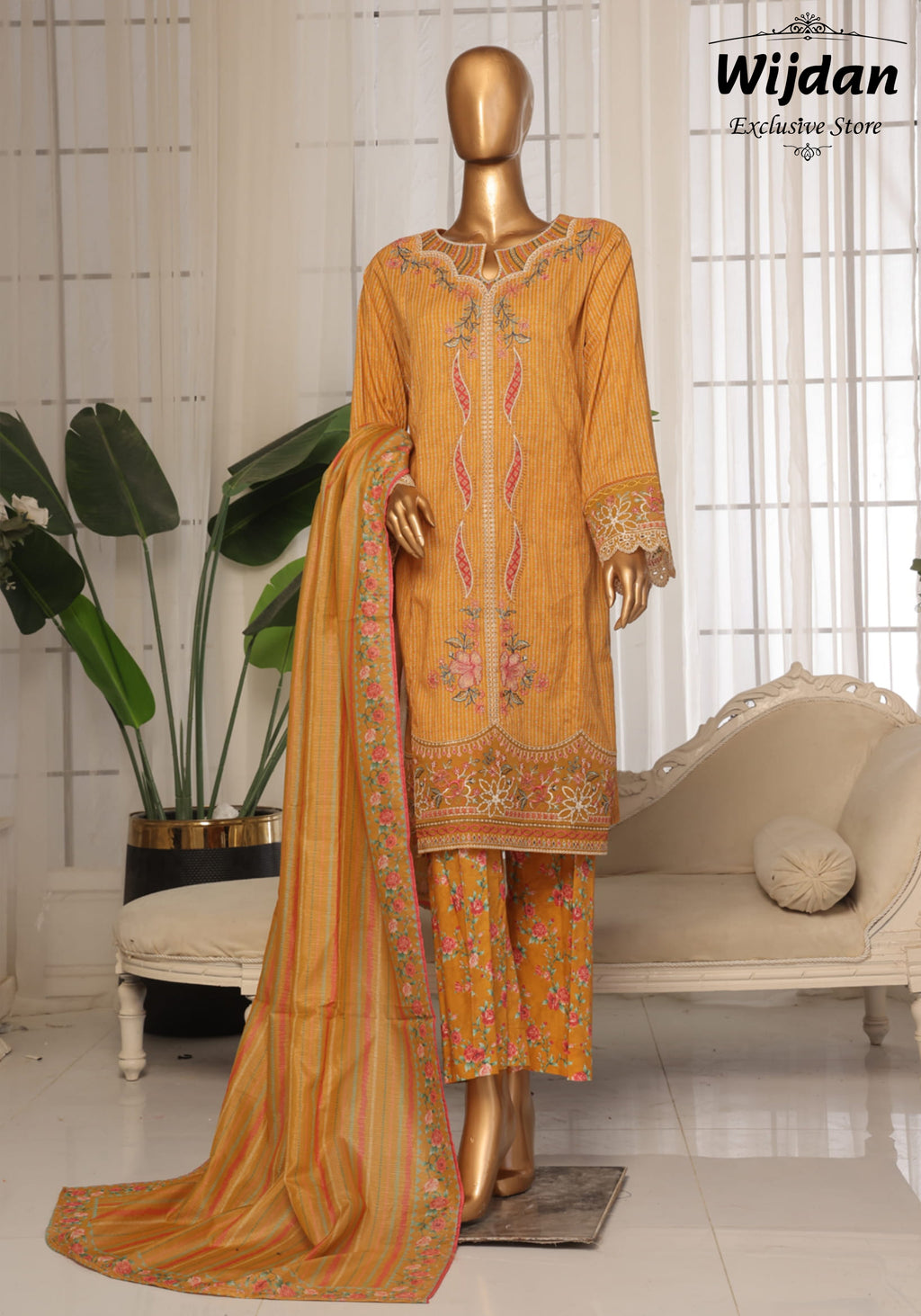Bin Saeed Eid ki Khushiyan Luxury Self & Stripe 3pc Collection'25 Vol-01 D-11