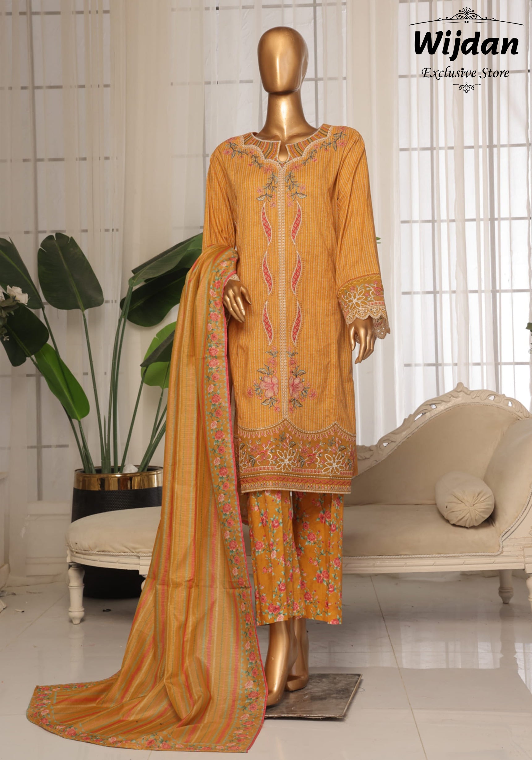 Bin Saeed Eid ki Khushiyan Luxury Self & Stripe 3pc Collection'25 Vol-01 D-11