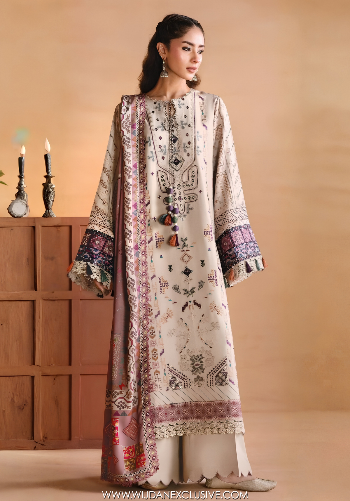 One Nation by Florent | Unstitched Printed & Embroidered Viscose Collection'26 (KHAAKI)