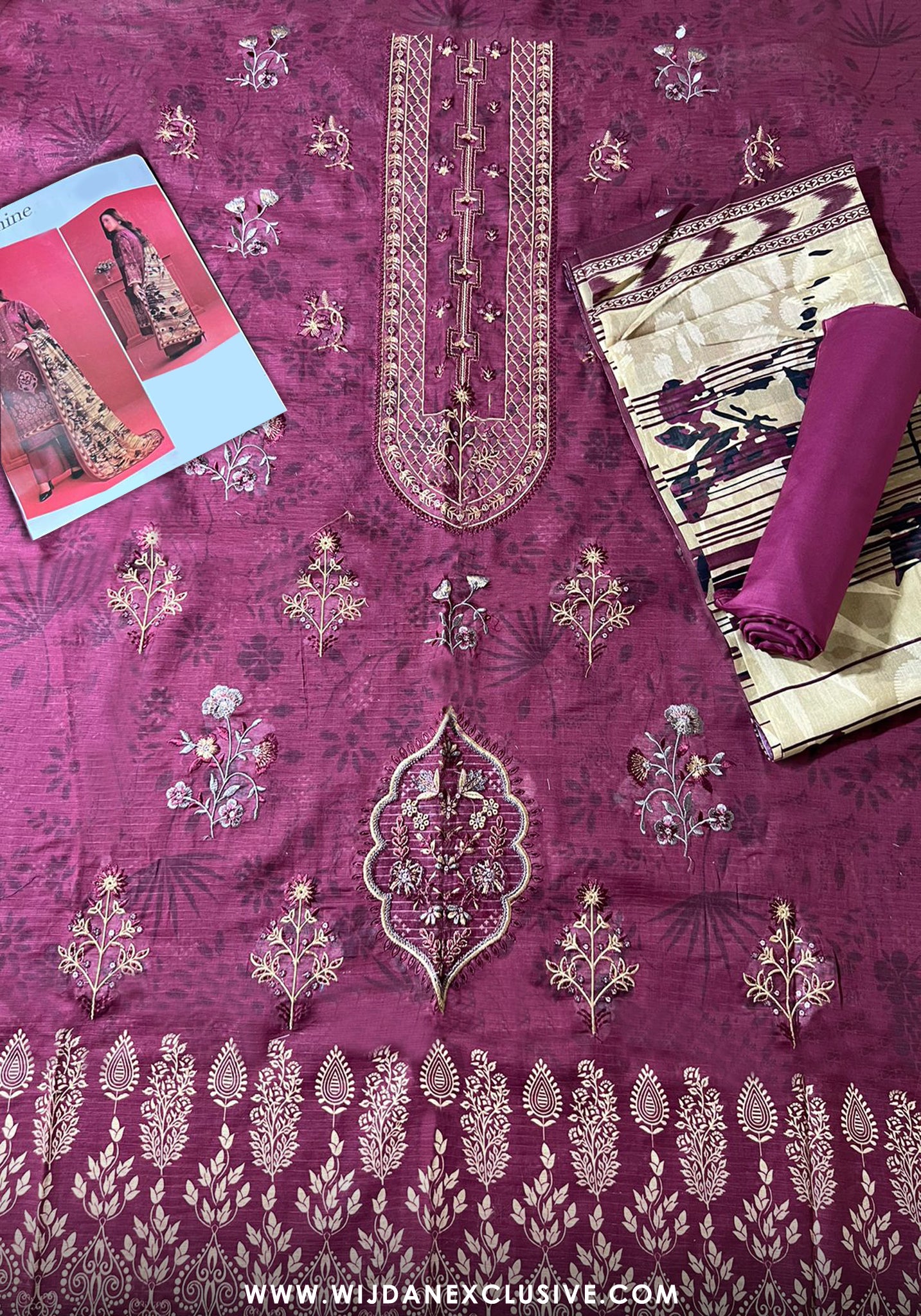 Jasmine Unstitched Doriya Digital Embroidered Lawn by Wijdan D-02