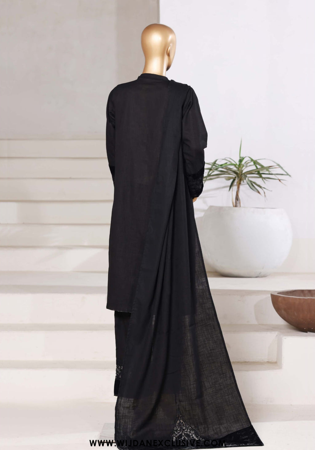 Sadabahar Stitched Cross Texture with Velvet Winter Collection - 2025 (BLACK)