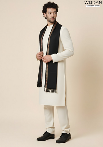 Wijdan Wool Mens Shawl Collection - 2025 (BLACK)