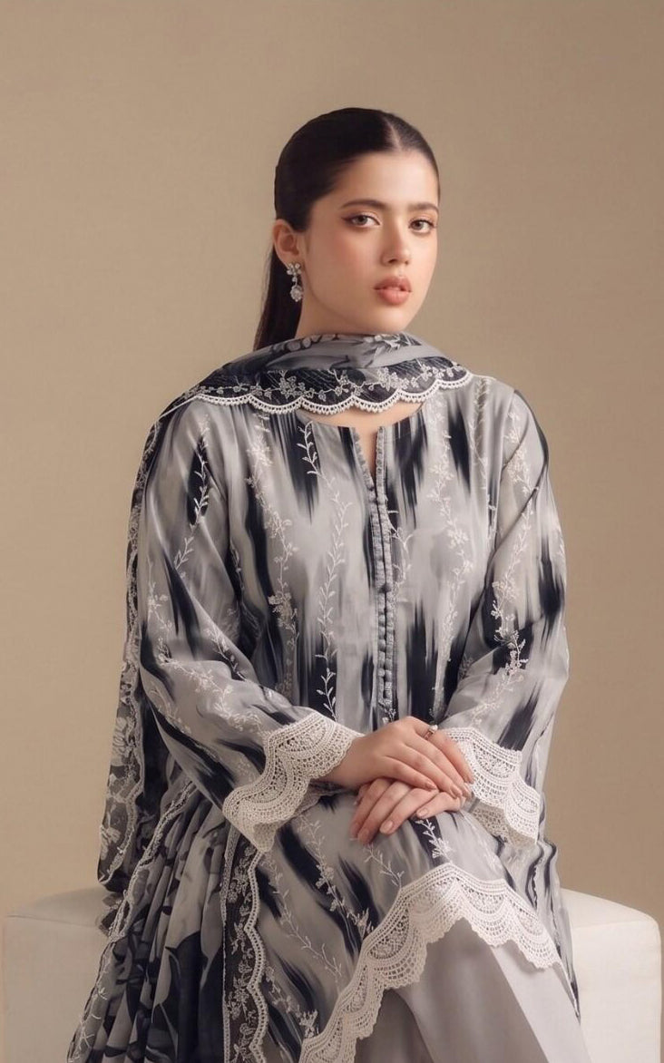 Cut & Style by Mahay | Unstitched Fancy Lawn Vol-02 Collection - 2026 (D-01)