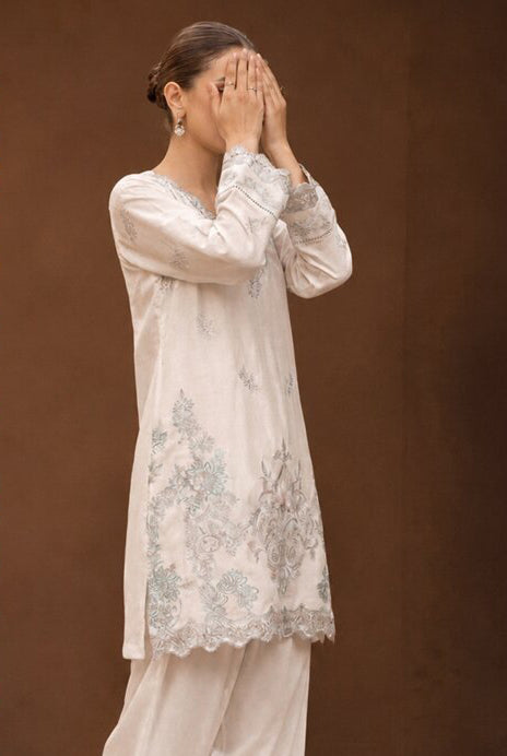 White Luxe by Amna Khadija | Stitched 2pc Embroidered Cotton Collection - 2026 (D-01)