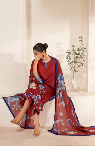 Casual Lite Gul e Jana Stitched Premium Printed Silk Viscose Drop-II (CRIMSON BLOOM)