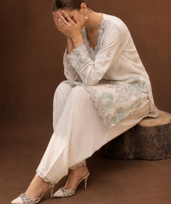 White Luxe by Amna Khadija | Stitched 2pc Embroidered Cotton Collection - 2026 (D-01)