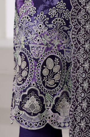 Sadabahar Stitched Laser Fusion Chikankari Khaddar Collection - 2025 (DEEP VIOLET)