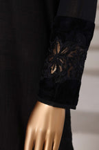 Sadabahar Stitched Cross Texture with Velvet Winter Collection - 2025 (BLACK)
