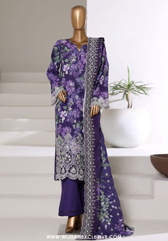Sadabahar Stitched Laser Fusion Chikankari Khaddar Collection - 2025 (DEEP VIOLET)