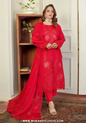 Marjjan Unstitched Silk Viscose Embroidered Collection MV-277 (Red)