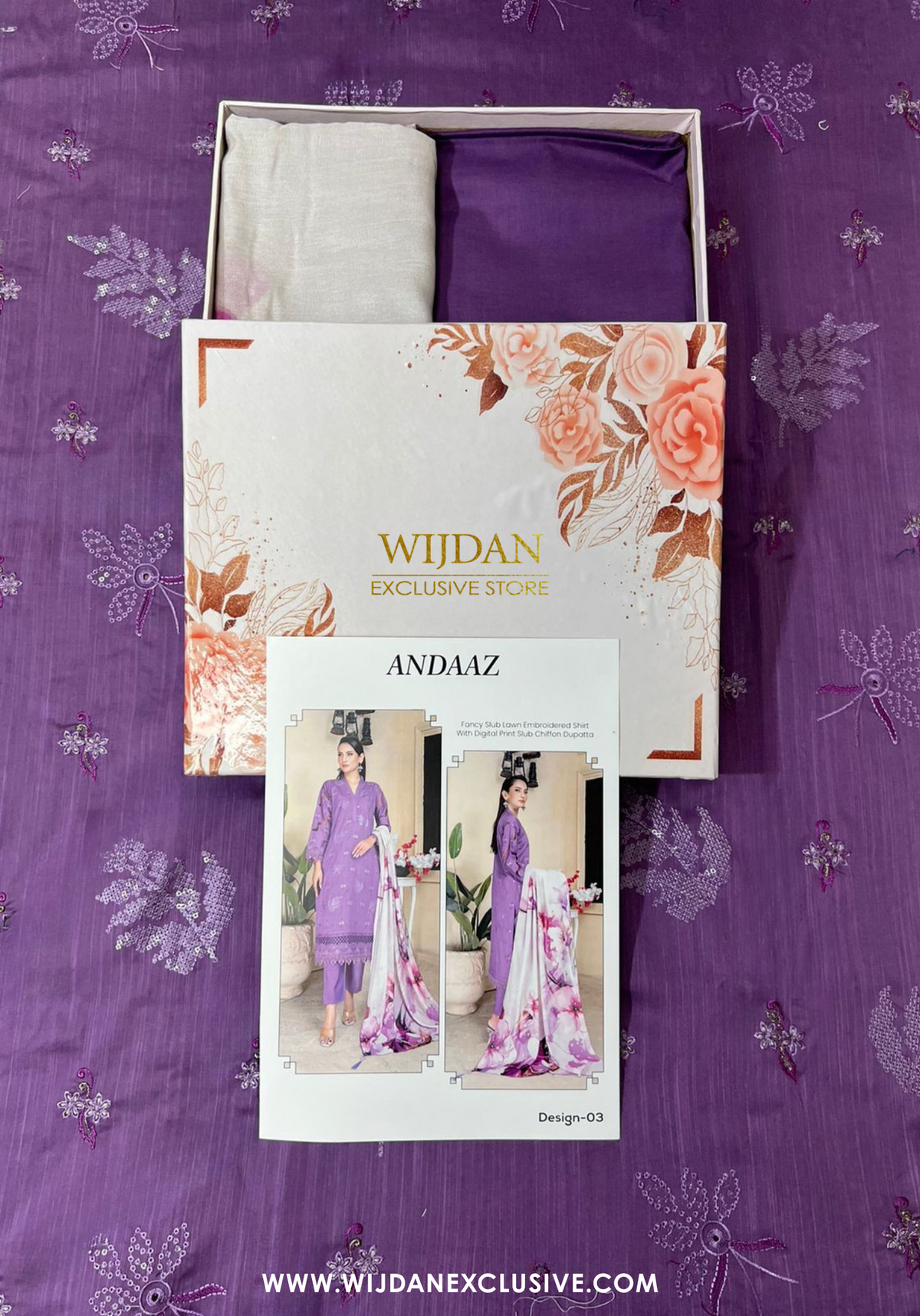 Andaaz Unstitched Embroidered Slub Lawn - 2025 by Wijdan D-03