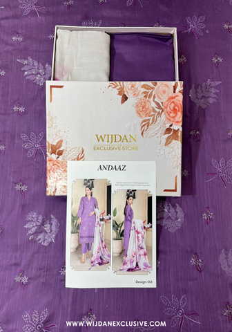 Andaaz Unstitched Embroidered Slub Lawn - 2025 by Wijdan D-03