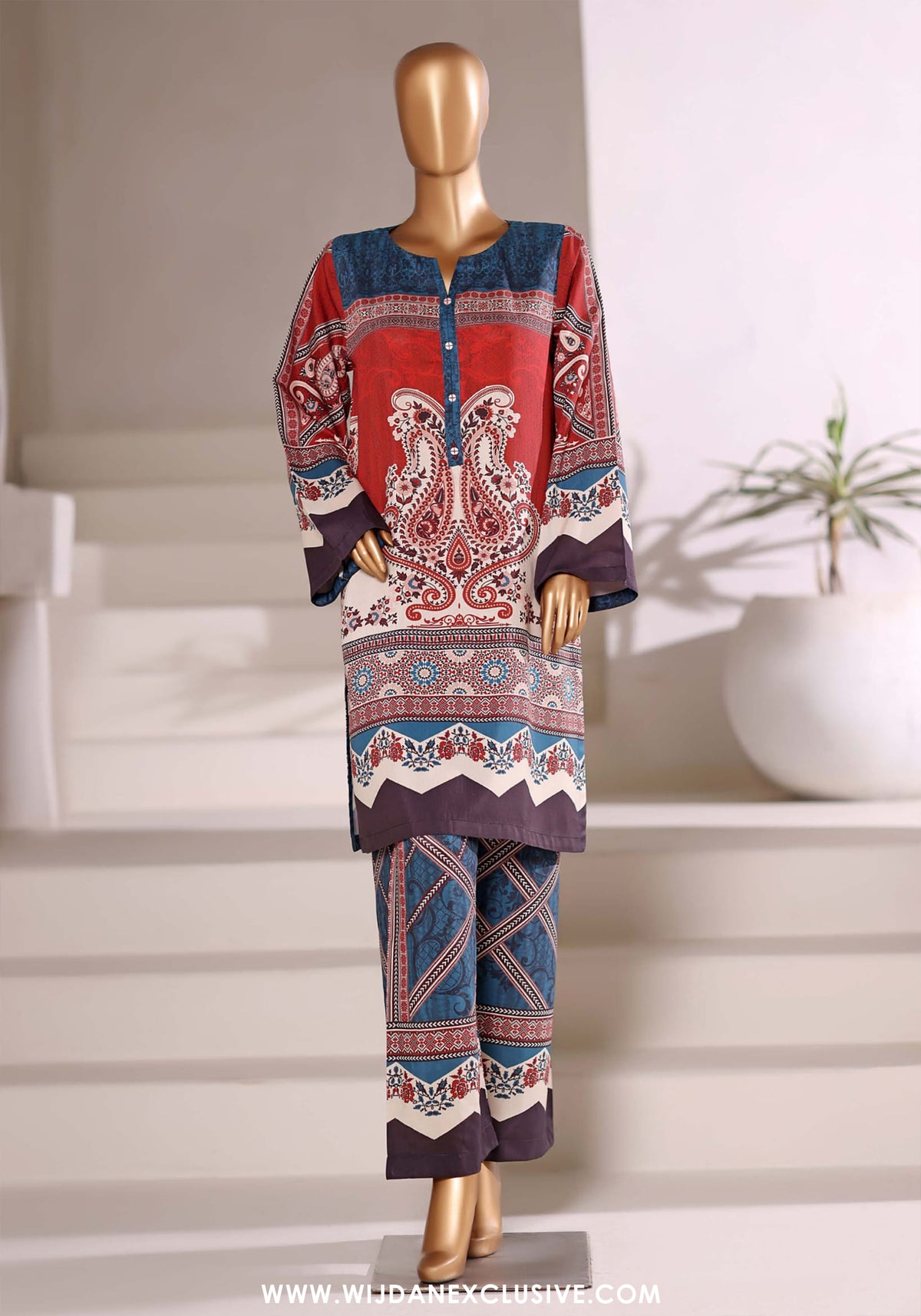 Sadabahar Stitched Printed Viscose 2PC Set Collection - 2025 (RED & BLUE)