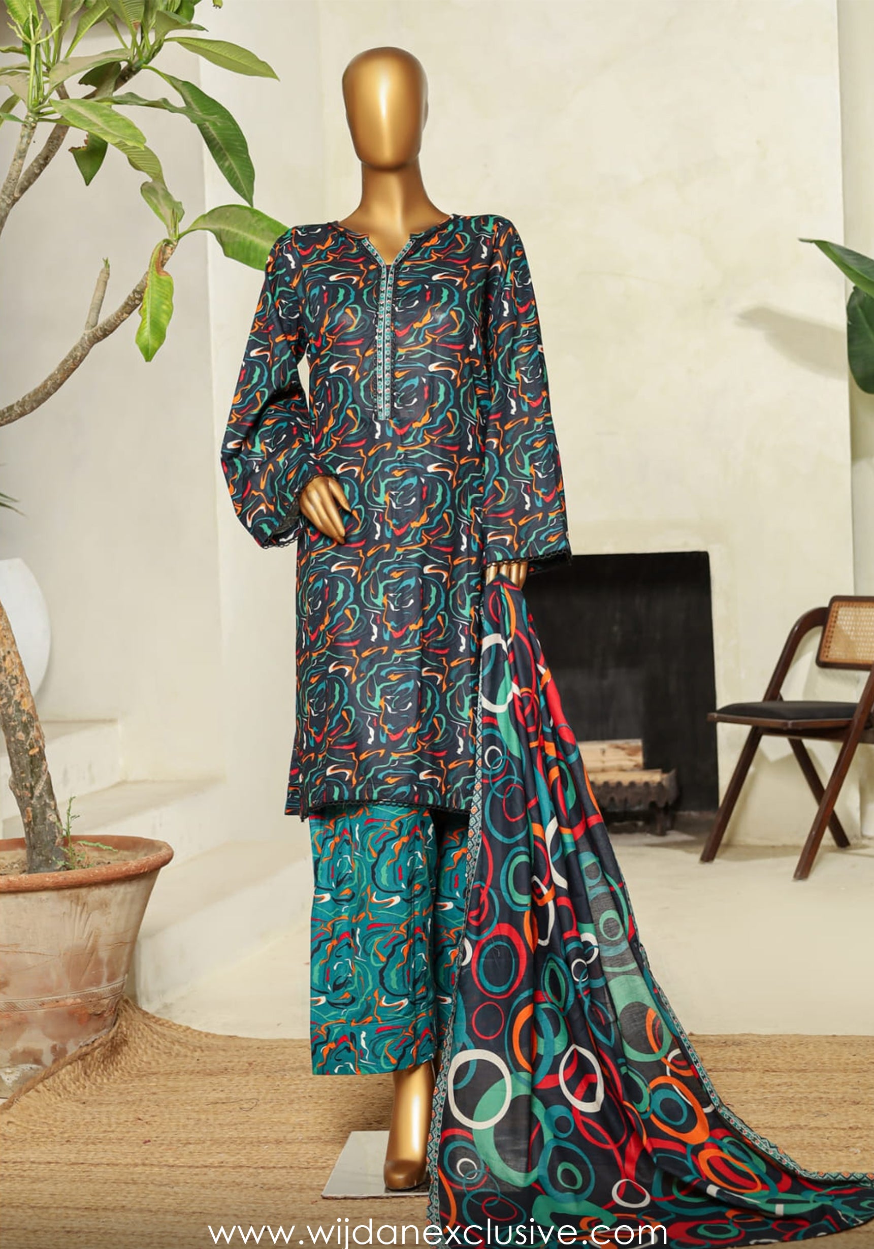 Bin Saeed Exclusive Printed With Farshi Shalwar 3pc Coll Vol-01 D-01