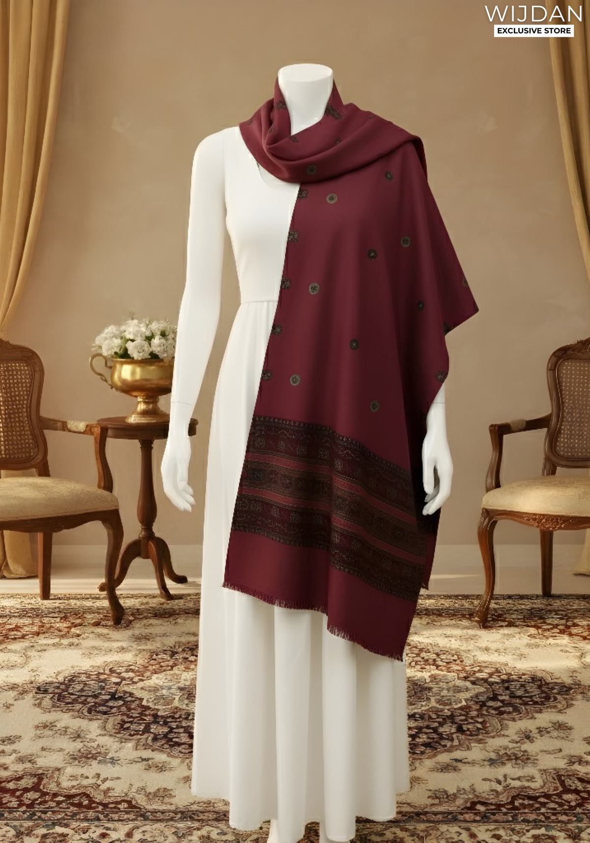 Wijdan Wool Printed Women's Shawl Collection - 2025 (MAROON)