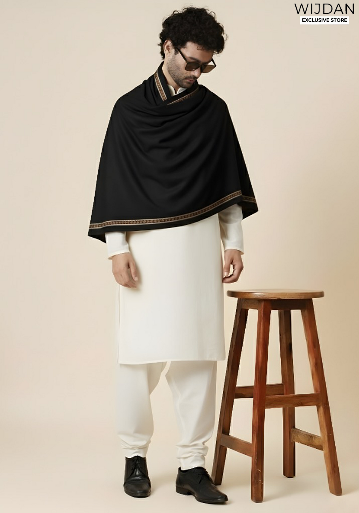 Wijdan Wool Mens Shawl Collection - 2025 (BLACK)