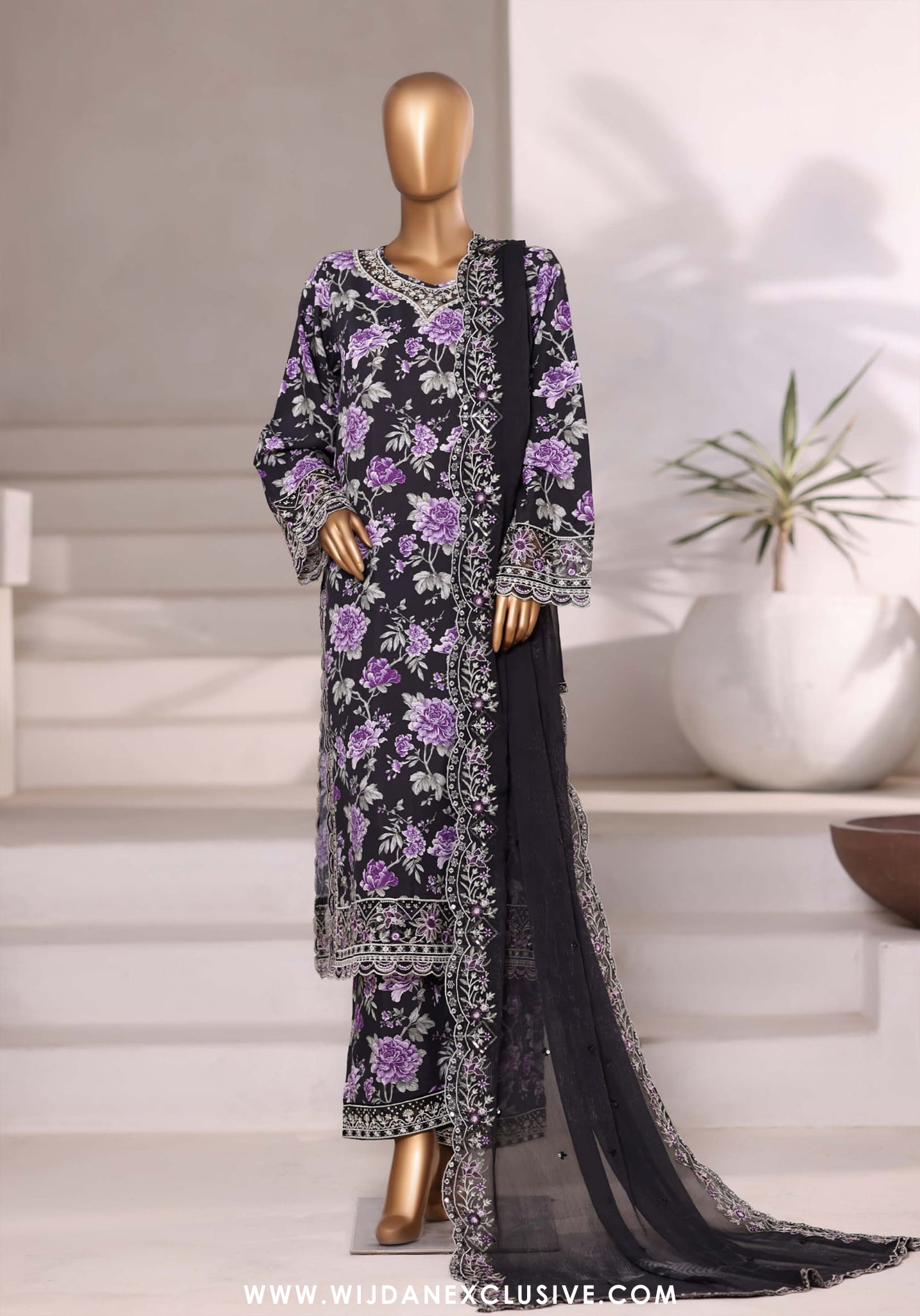 Sadabahar 3PC Stitched Luxury Embroidered Viscose Collection - 2025 (BLACK)