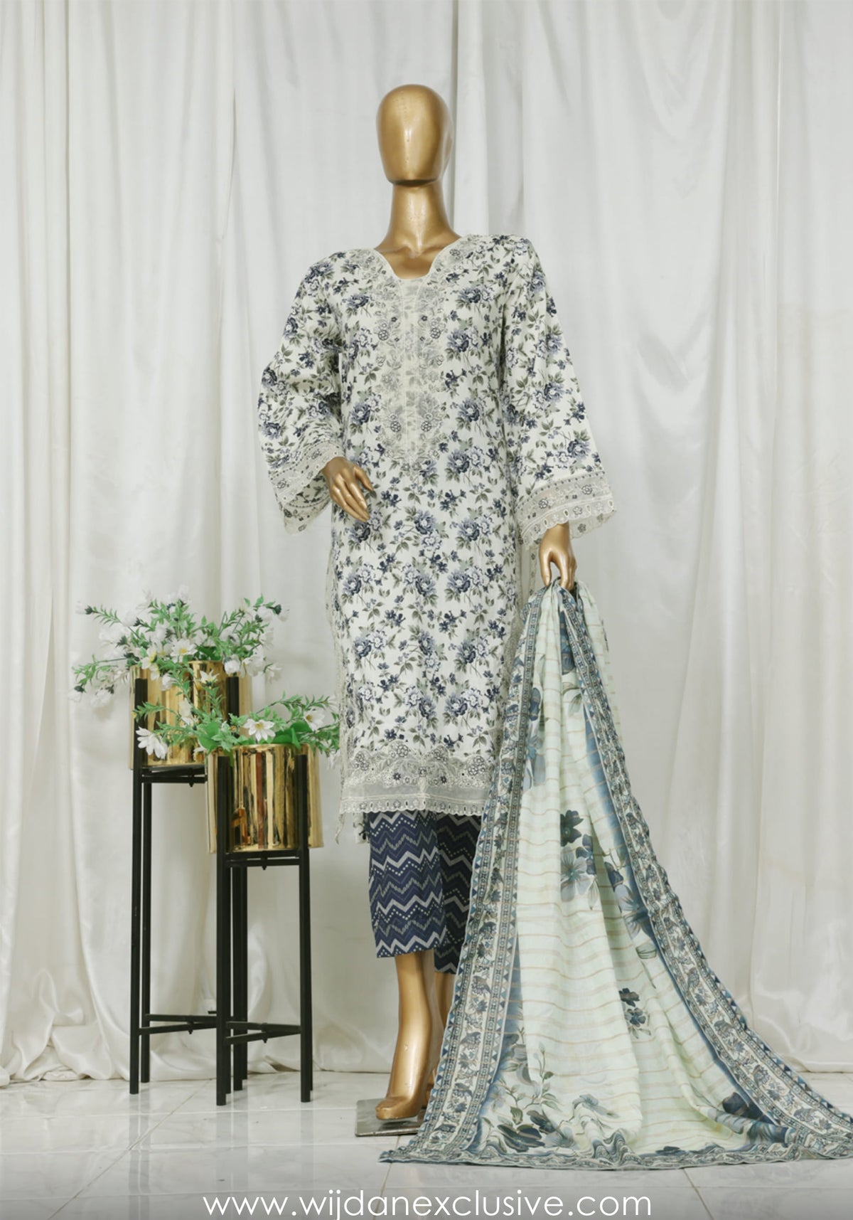 Bin Saeed Luxury Front Open Cutwork 3pc Collection'25 D-01