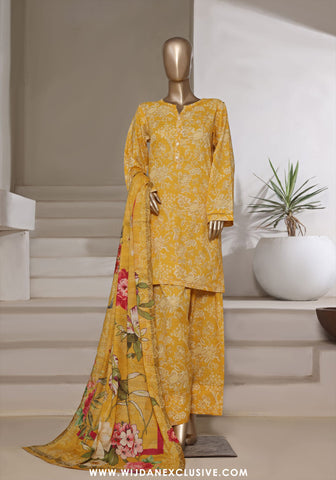 Sadabahar Stitched Printed Cotton Farshi Shalwar Collection - 2025 Vol-02 (Yellow)