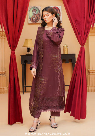 Ehaab Unstitched Silk Viscose Embroidered Collection - 2025 MV-285 (PULM)