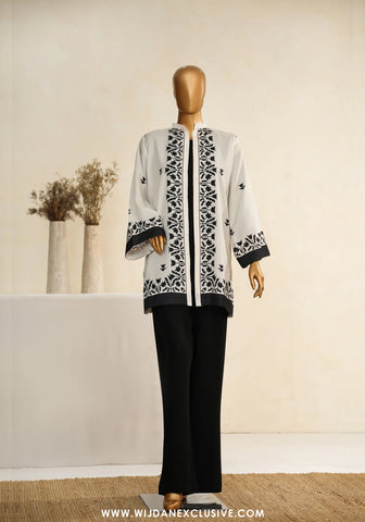 Zehaina by Amna Khadija | RTW Digital Printed Poly Swiss Coat Collection - 2025 (BLACK & WHITE)
