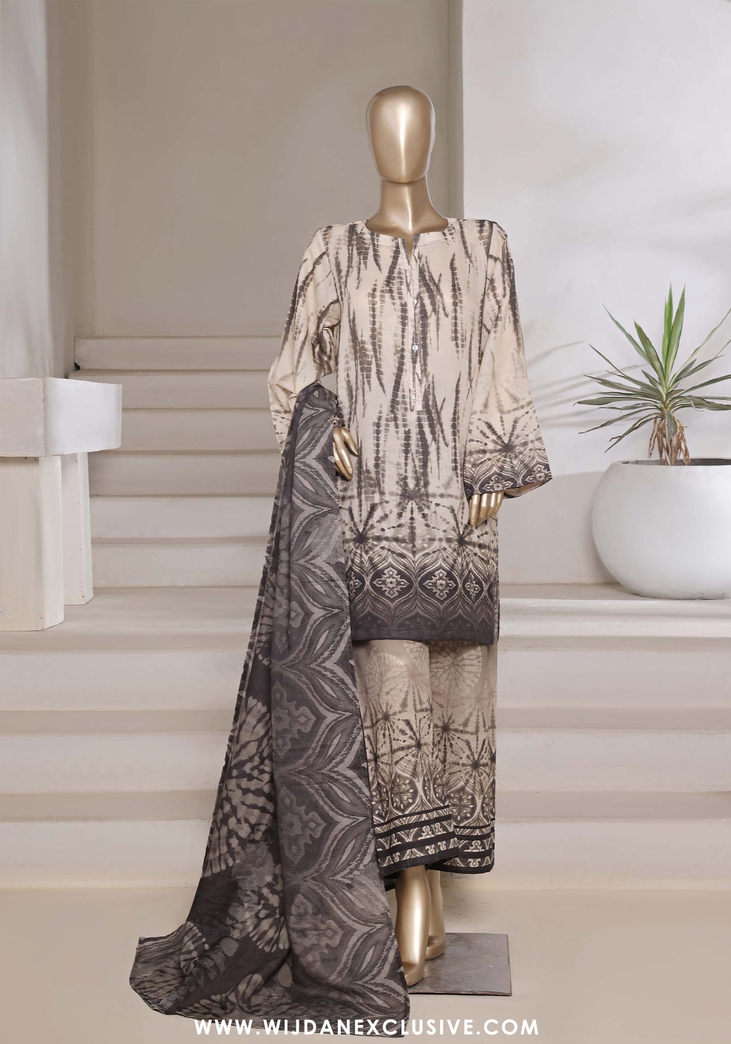 Sadabahar Stitched Printed Shimmered Cambric Summer Collection - 2025 (Fawn)