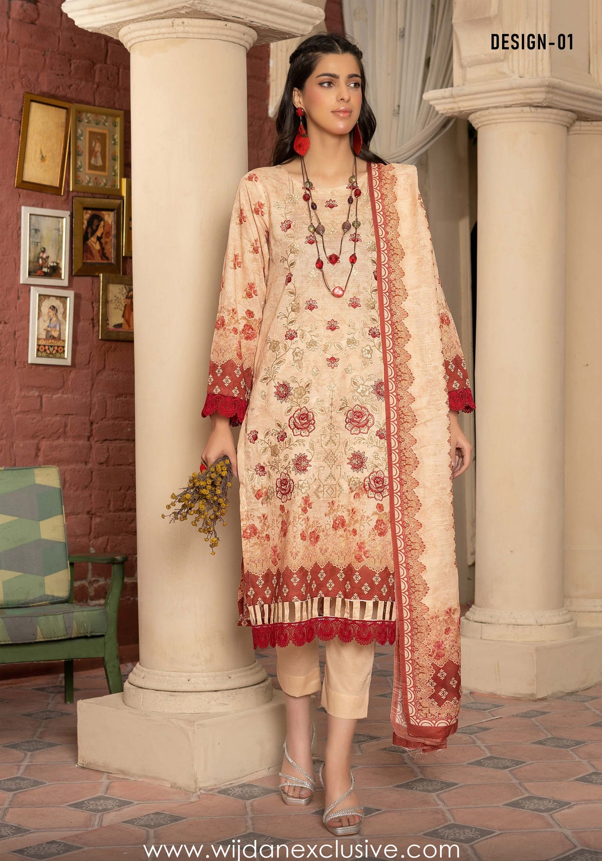 Masooma 3pc Digital Bana Doria Festive Emb Collection'25 D-01