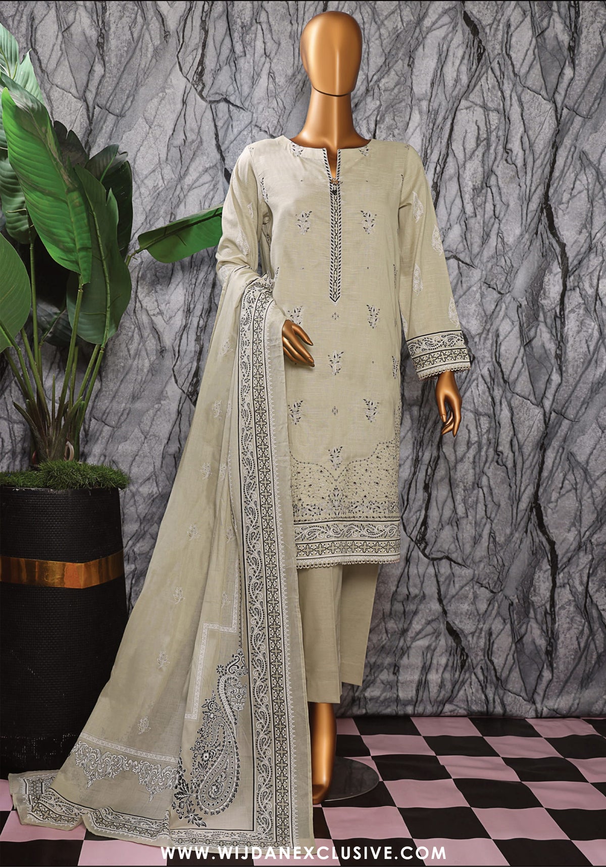 HZ Exclusive Unstitched Mid Summer Embroidered Slub Lawn - 2025 EMC-25