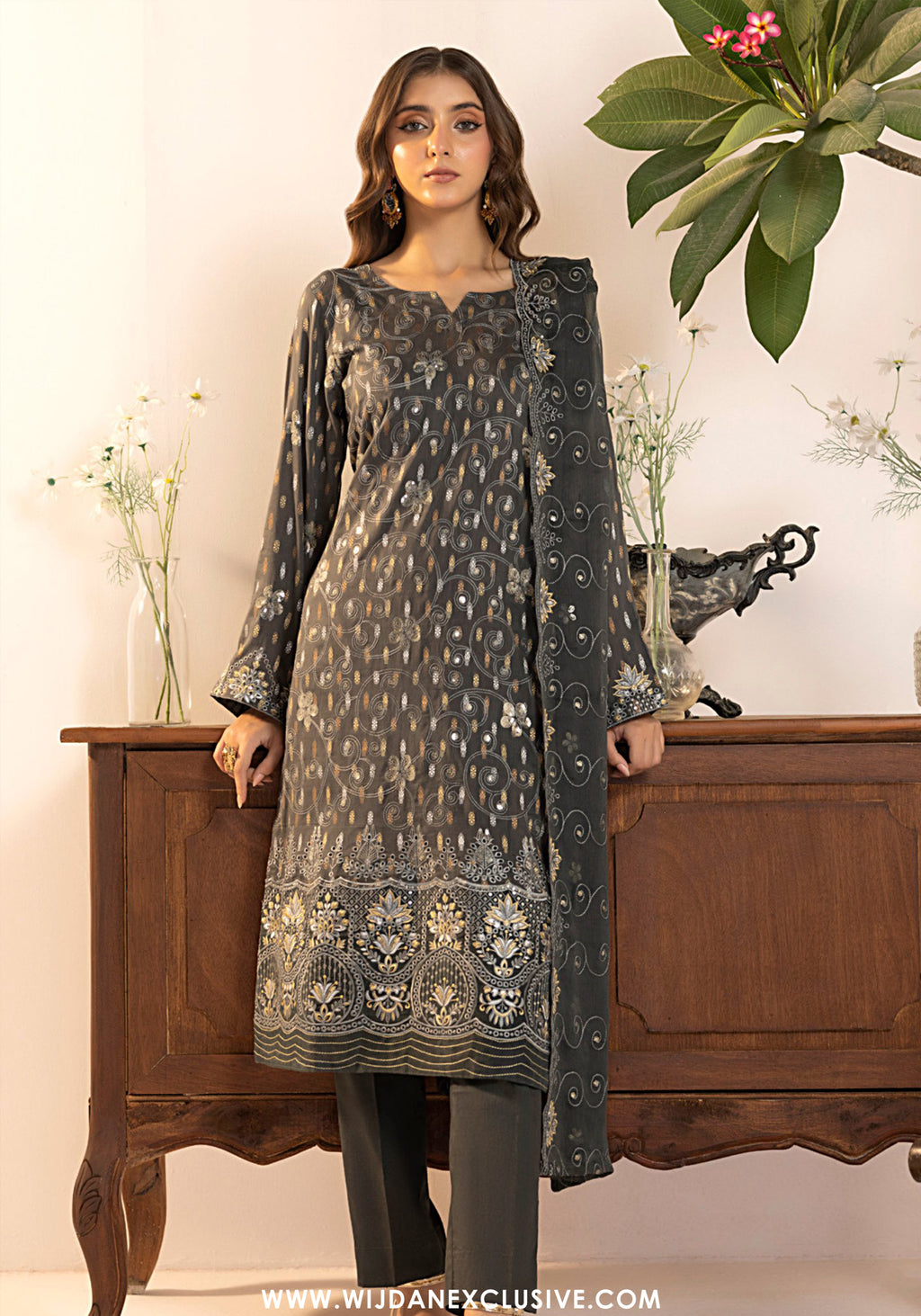 Tanisha by Wijdan | Unstitched Luxury Embroidered Broshia Cotton Collection - 2026 (D-01)