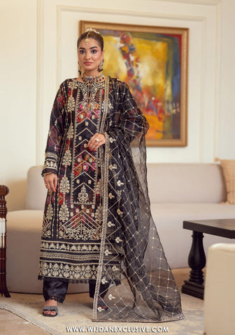 Zoraline by Bint e Noor | Stitched Fancy Embroidered Organza Collection - 2025 (BLACK)