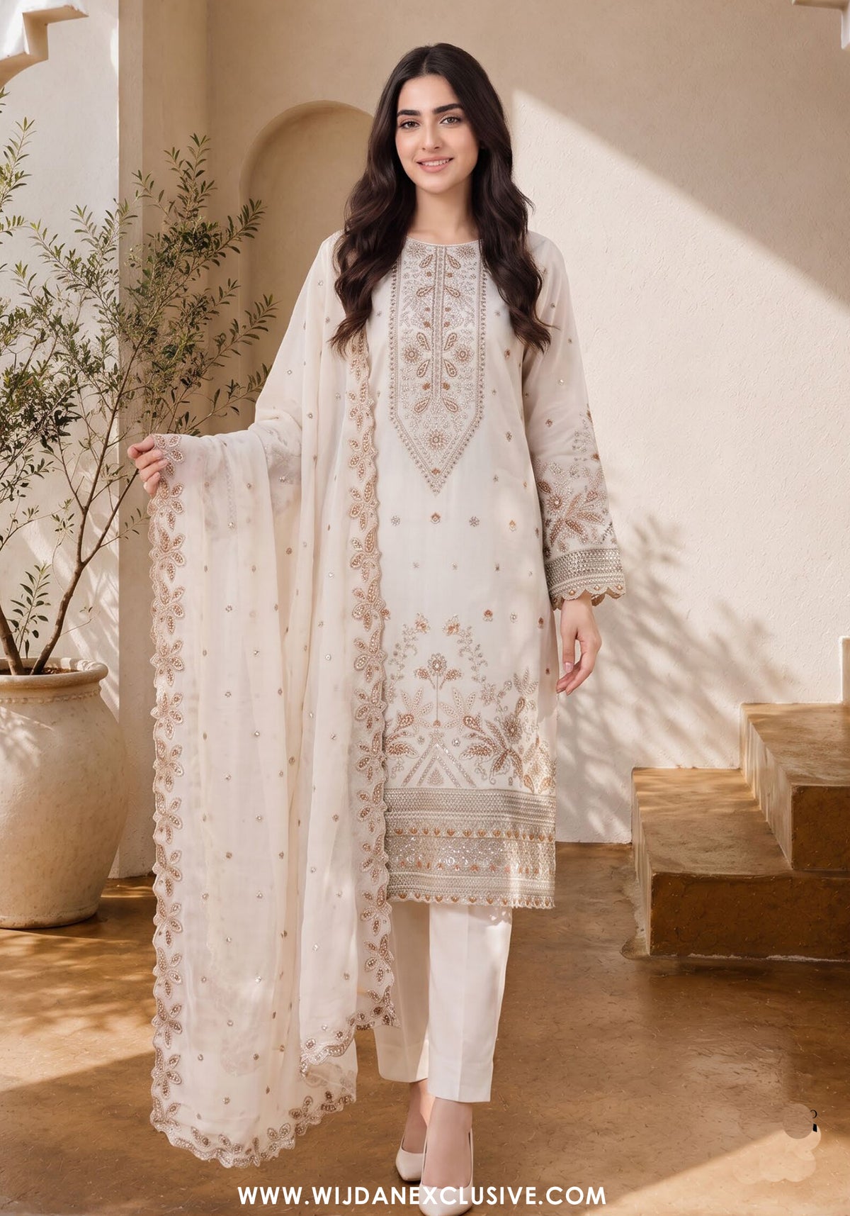 Chand Tara by Wijdan | Unstitched Exclusive Emb Cutdana Jacquard Collection'26 (D-01)