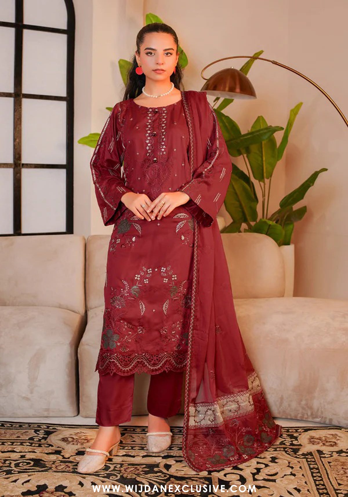Wijdan Unstitched Premium Viscose Collection - 2025 MV-286 (Red)