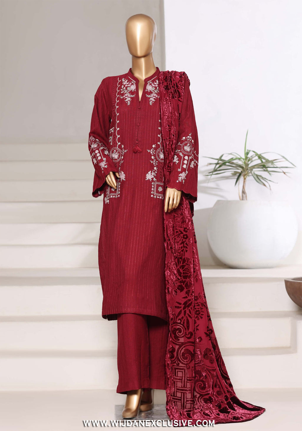 Sadabahar Stitched Luxury Dhanak with Palachi Shawl Collection - 2025 (MAROON)
