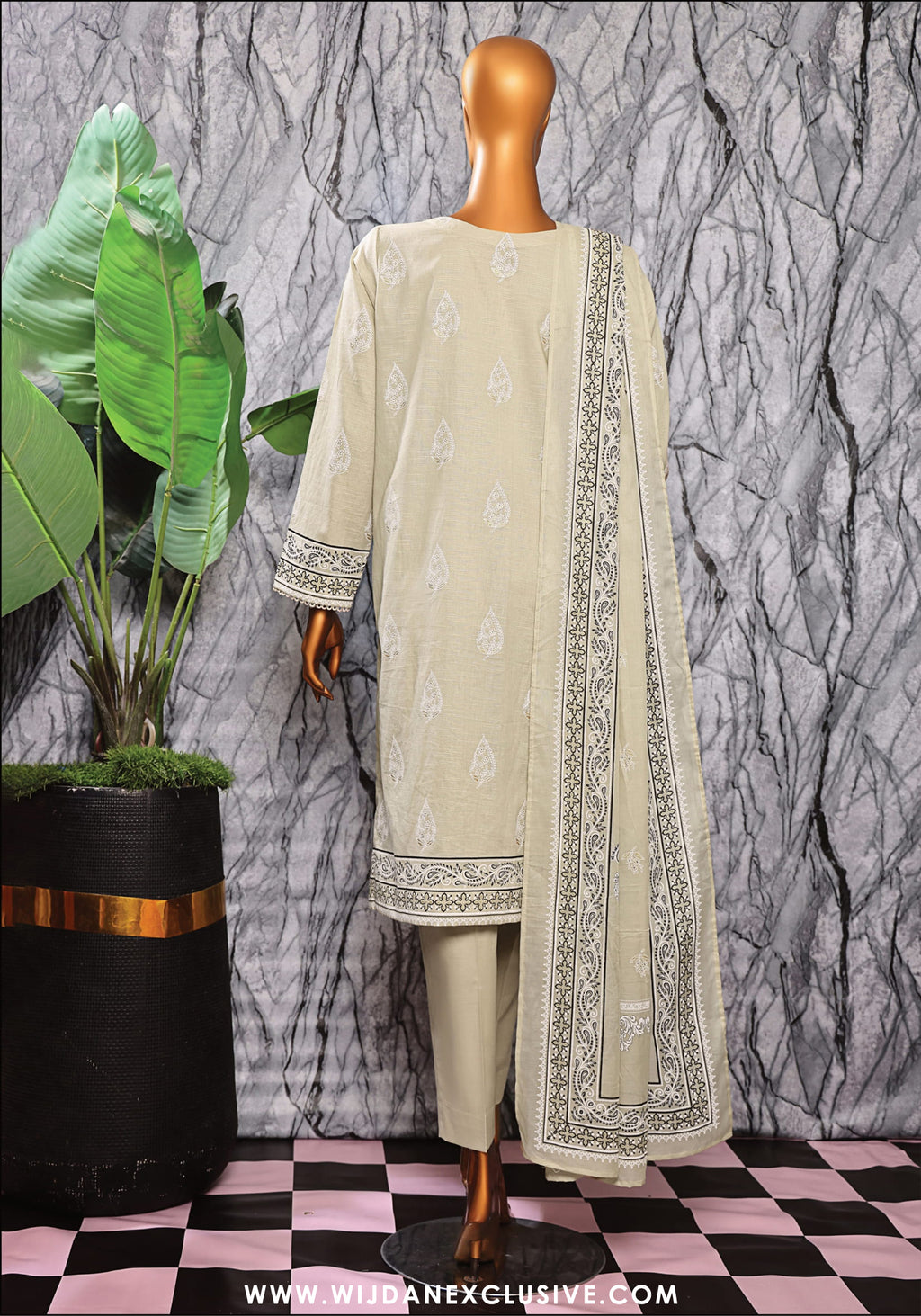 HZ Exclusive Unstitched Mid Summer Embroidered Slub Lawn EMC-25