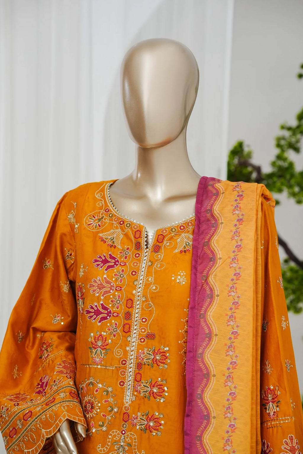 Bin Saeed Stitched 3pc Luxury Embroidered Jacquard Collection - 2026 (D-01)