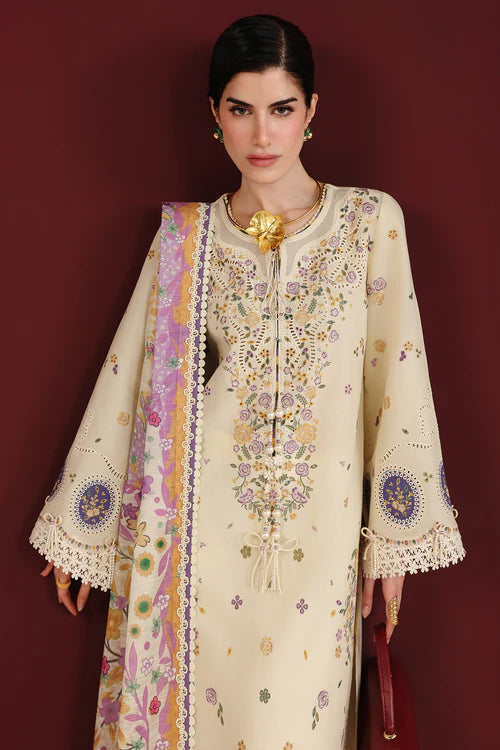 Iris by Jazmin | Unstitched Embroidered Luxury Lawn Collection - 2026 (D-01)