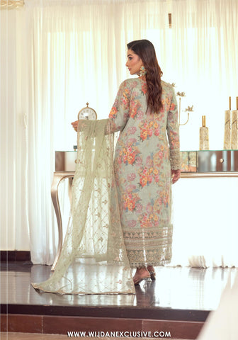 Zoraline by Bint e Noor | Stitched Fancy Embroidered Organza Collection - 2025 (PASTEL GREEN)