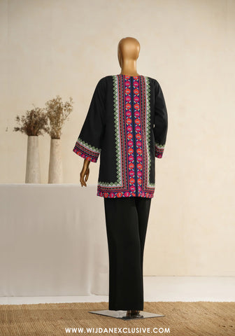 Zehaina by Amna Khadija | RTW Digital Printed Poly Swiss Coat Collection - 2025 (BLACK)