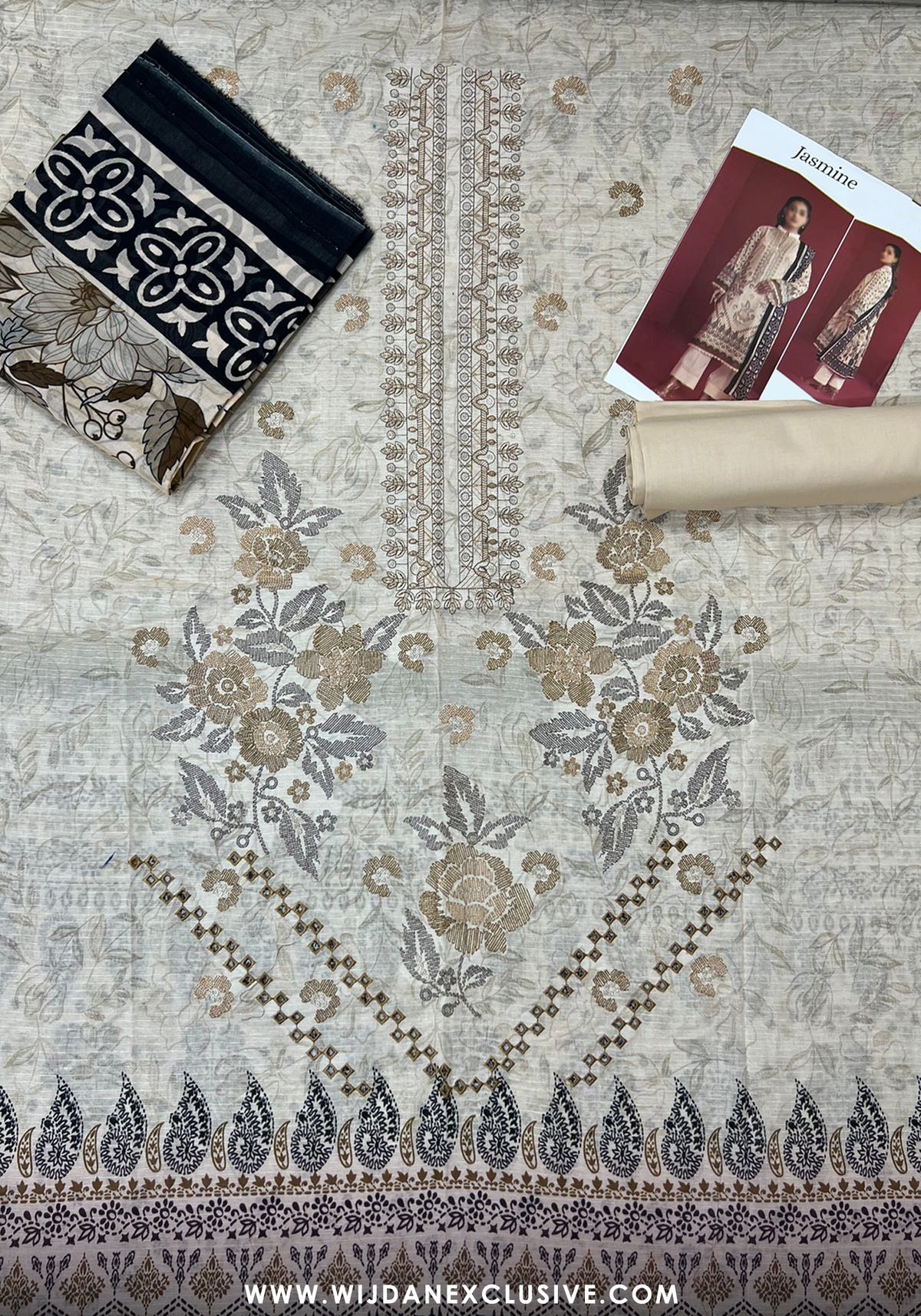 Jasmine Unstitched Doriya Digital Embroidered Lawn - 2025 by Wijdan D-10