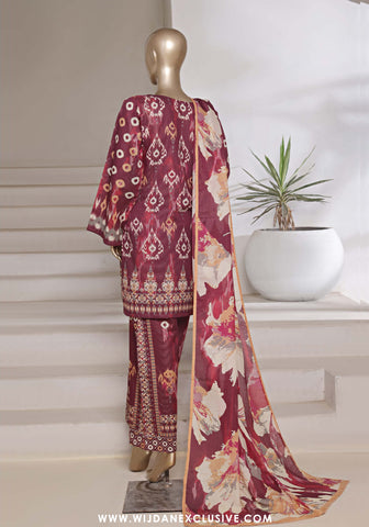 Sadabahar Stitched Printed Shimmered Cambric Summer Collection - 2025 (Maroon)