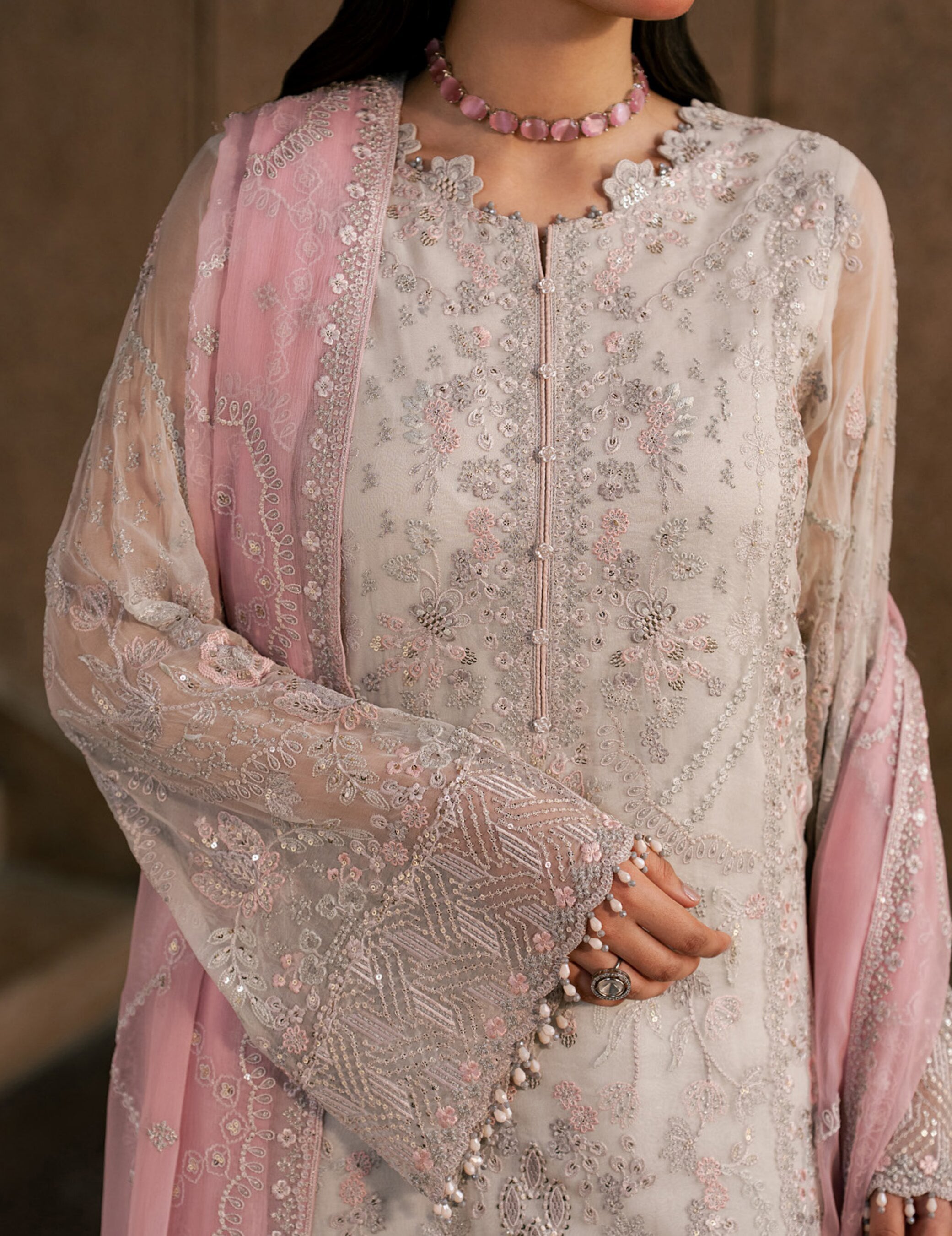 Lazawal by Lamisah | Unstitched Embroidered Formal Chiffon Collection - 2026 (PINK  ELEGANCE)