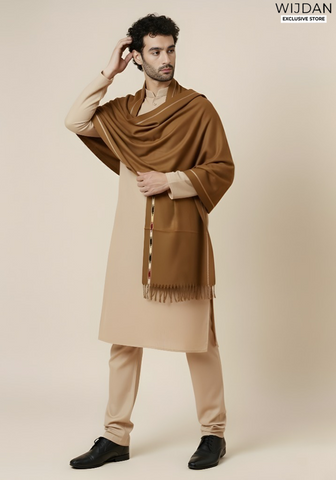 Wijdan Wool Mens Shawl Collection - 2025 (CAMEL BROWN)