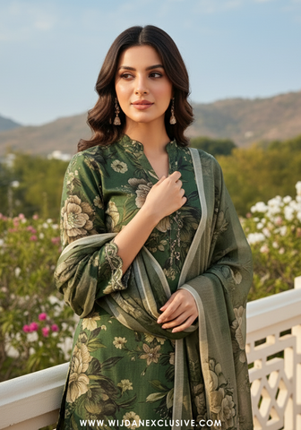 Wijdan Unstitched Printed Viscose Winter Collection - 2025 (GREEN)